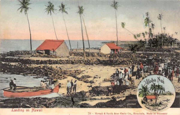 Hawaii Canoes on Beach and Houses Aloha Nui Vintage Postcard AA81548