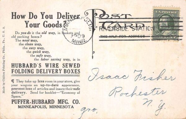 Minneapolis Minnesota Hubbards Wire Delivery Boxes Ad Vintage Postcard AA81554 - Image 2