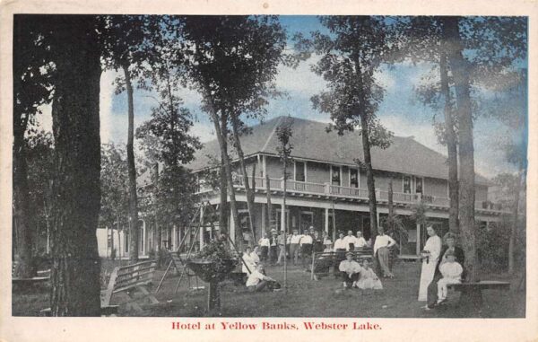 Webster Lake Indiana Yellow Banks Hotel Vintage Postcard AA81570