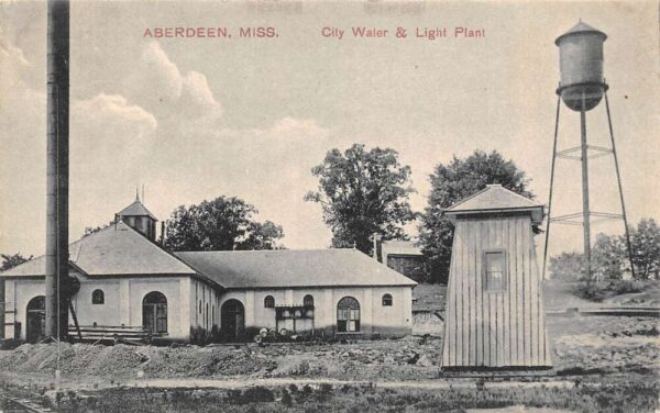 Aberdeen Mississippi City Water & Light Plant, B/W Lithograph PC U17466