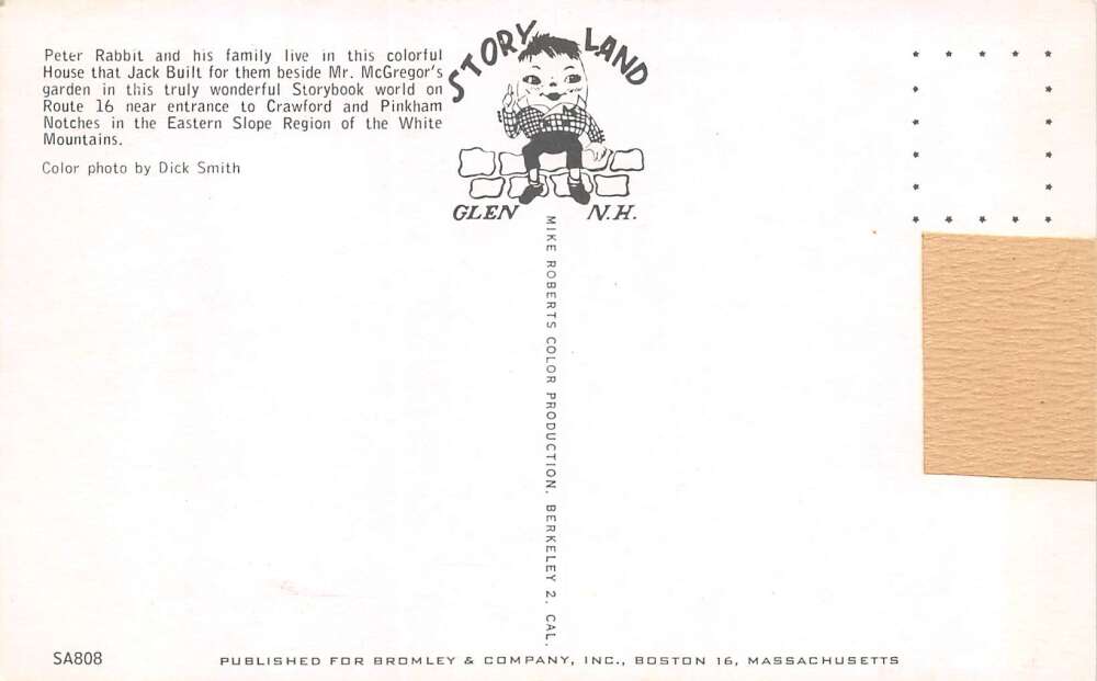 Glen New Hampshire Peter Rabbit Family Home, Story Land, Vintage PC U17475 - Image 2