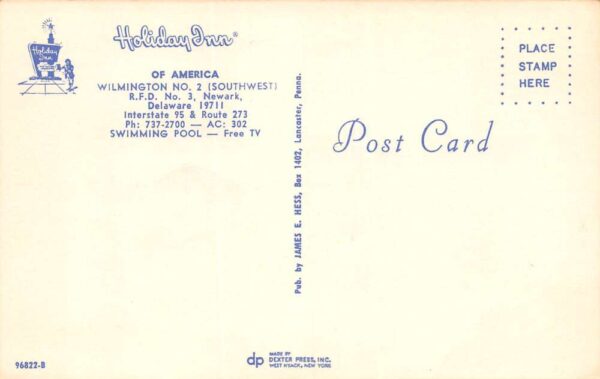 Newark Delaware Holiday Inn Of America, Chrome, Vintage Postcard U17481 - Image 2
