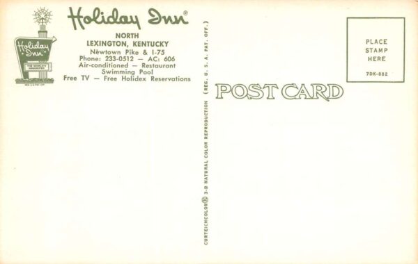 Lexington Kentucky Holiday Inn, Chrome, Vintage Postcard U17484 - Image 2