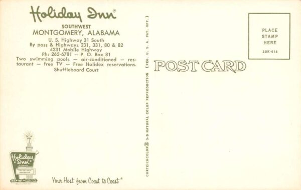 Montgomery Alabama Holiday Inn, Multi-View Chrome, Vintage Postcard U17486 - Image 2