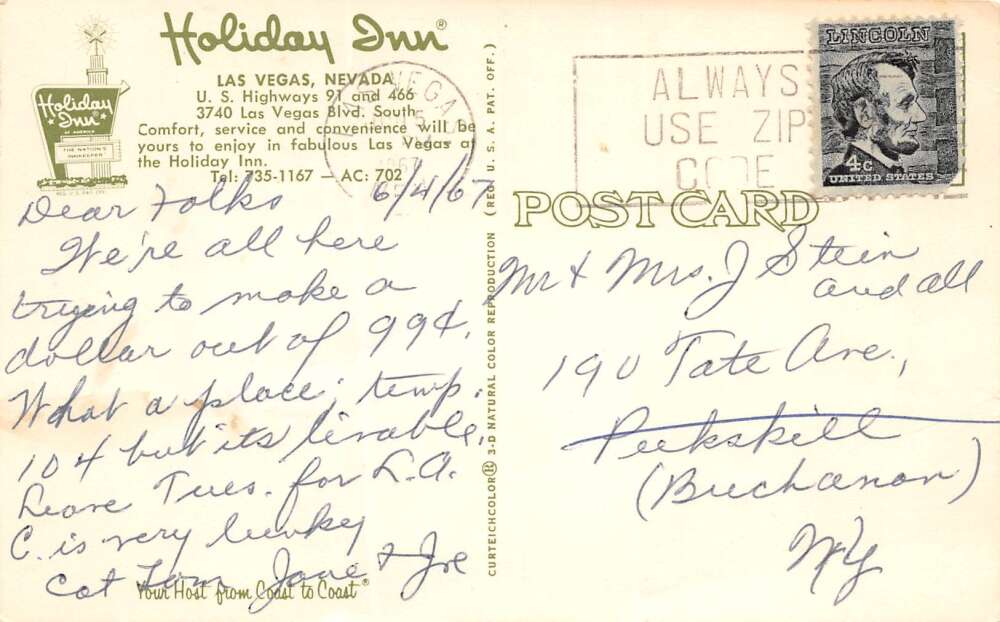 Las Vegas Nevada Holiday Inn, Chrome, Vintage Postcard U17489 - Image 2