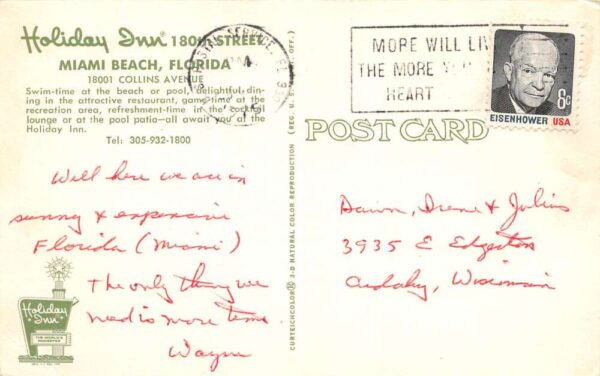 Miami Beach Florida Holiday Inn, Chrome, Vintage Postcard U17493 - Image 2
