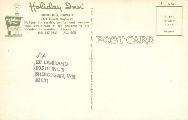 Honolulu Hawaii Holiday Inn, Multi-View Chrome, Vintage Postcard U17494 - Image 2