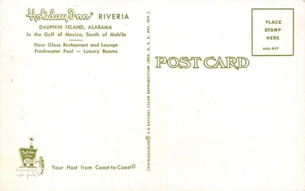 Dauphin Island Alabama Holiday Inn Riveria, Chrome, Vintage Postcard U17496 - Image 2