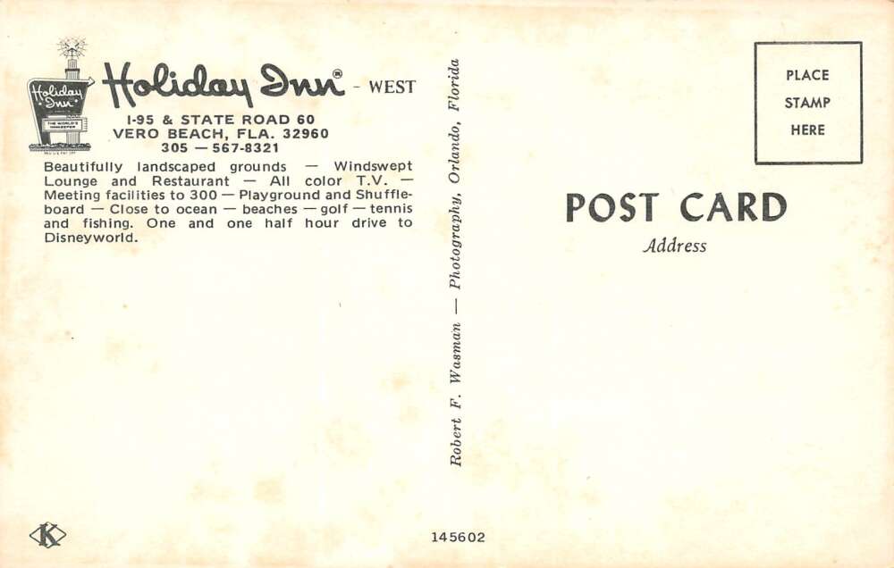 Vero Beach Florida Holiday Inn, Chrome, Vintage Postcard U17500 - Image 2