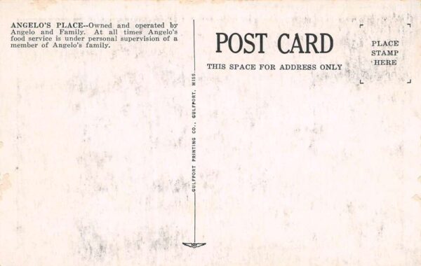 Gulfport Mississippi Angelo's Place, B/W Chrome Vintage Postcard U17510 - Image 2