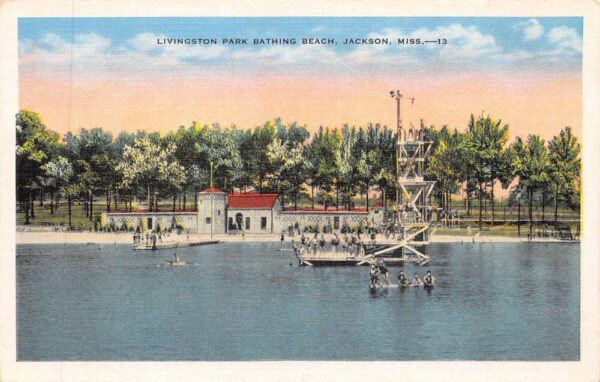 Jackson Mississippi Livingston Park Bathing Beach, White Border, PC U17512