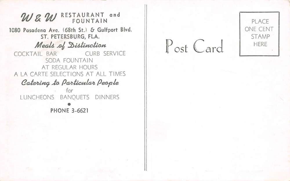 St. Petersburg Florida W & W Restaurant & Fountain, B/W Chrome PC U17513 - Image 2