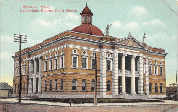 Meridian Mississippi Lauderdale County Court House, Vintage Postcard U17519