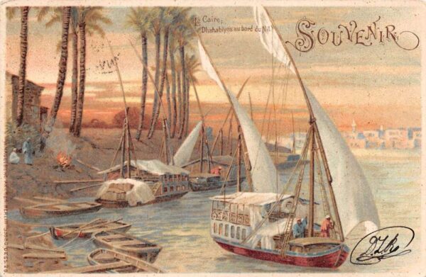 Cairo Egypt Nile River Scenic View and Sailboats Vintage Postcard AA81621