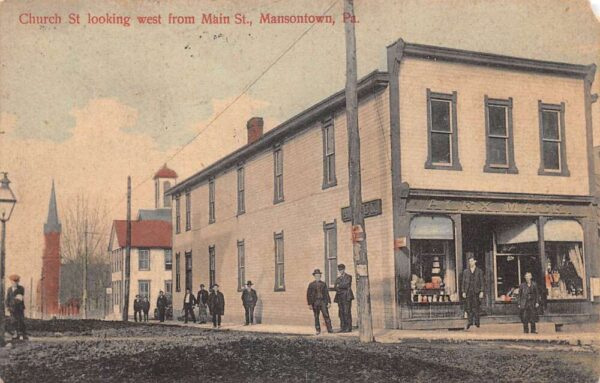 Mansontown Pennsylvania Church Street West from Main Street Postcard AA81622