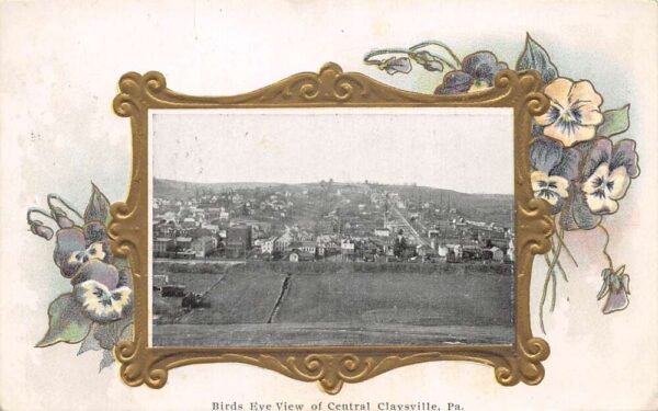 Claysville Pennsylvania Birds Eye View Flowers and Frame Postcard AA81625