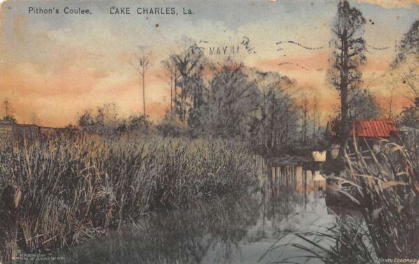Lake Charles Louisiana Pithon's Coulee Scenic View Vintage Postcard AA81656