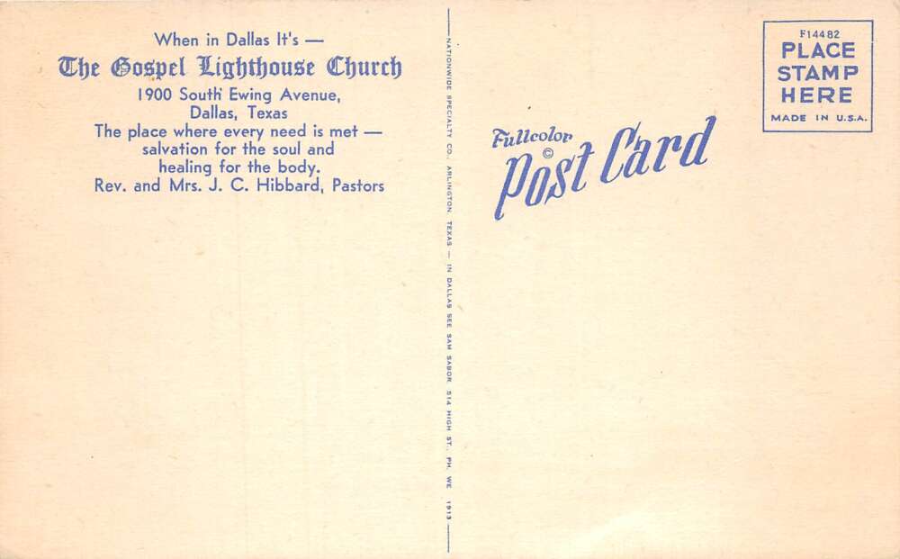Dallas Texas Gospel Lighthouse Church Vintage Postcard AA81659 - Image 2
