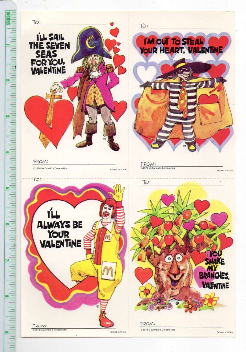 Group of 12 1974 Vintage McDonald's Character Valentine Cards Unused AA81665 - Image 2