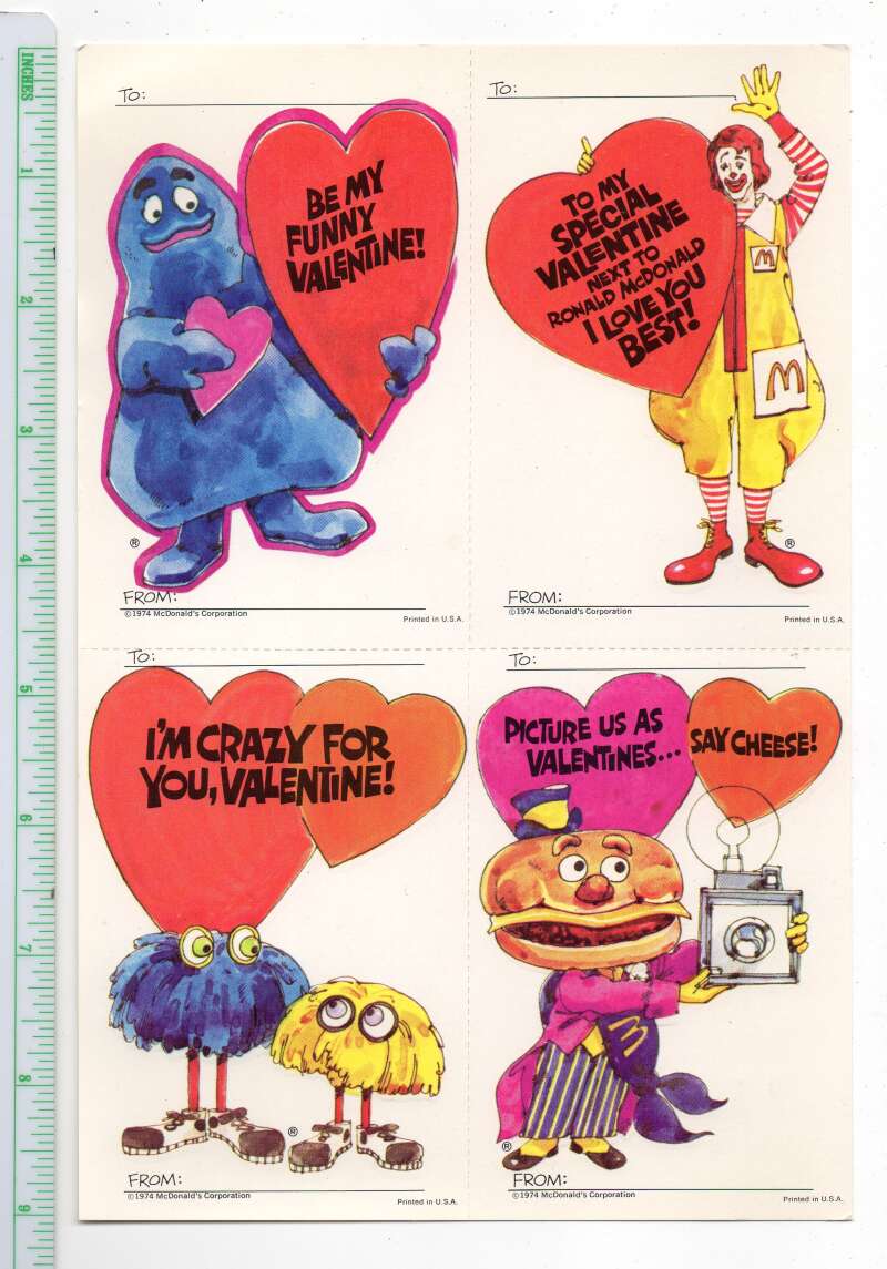 Group of 12 1974 Vintage McDonald's Character Valentine Cards Unused AA81665 - Image 3
