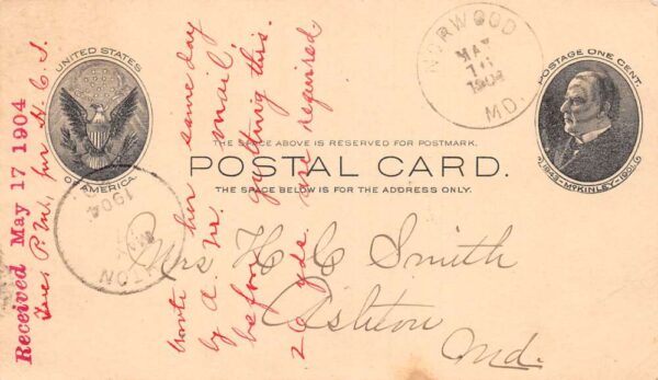 Norwood Maryland Government Postal Used Vintage Postcard AA85357