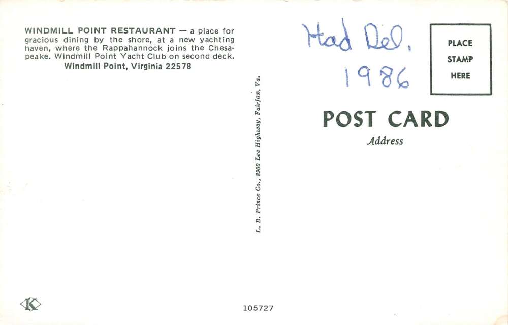 Windmill Point Virginia Windmill Point Restaurant Vintage Postcard AA85416 - Image 2
