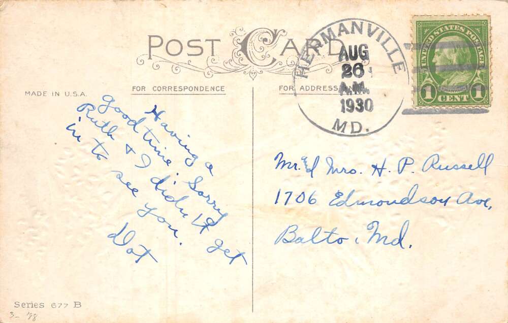 Hermanville Maryland Greetings Love Remebrances Vintage Postcard AA85422 - Image 2