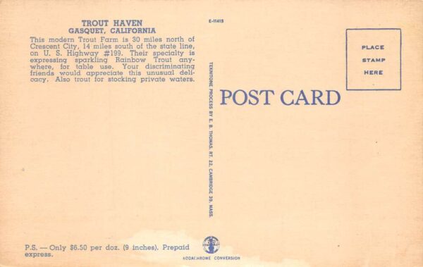 Gasquet California Trout Haven Fish Hatchery Vintage Postcard AA85458 - Image 2