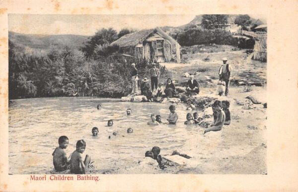 New Zealand Maori Children Bathing Vintage Postcard AA85462
