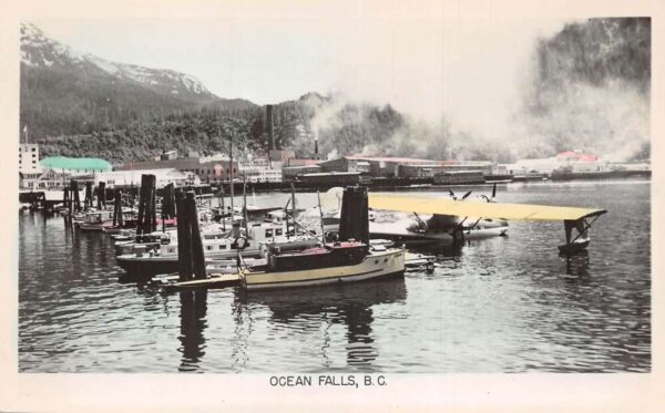 Ocean Falls BC Canada Harbor View Tinted Real Photo Postcard AA85476