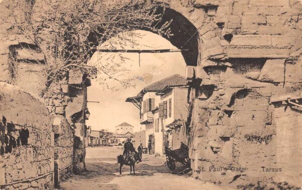Tarsus Turkey St Pauls Gate Street Scene Vintage Postcard AA85483