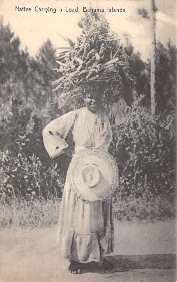 Bahama Islands Native Woman Carrying a Load Vintage Postcard AA85491