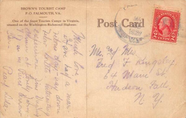 Fredericksburg Virginia Browns Tourist Camp Texaco Gas Vintage Postcard AA85493 - Image 2
