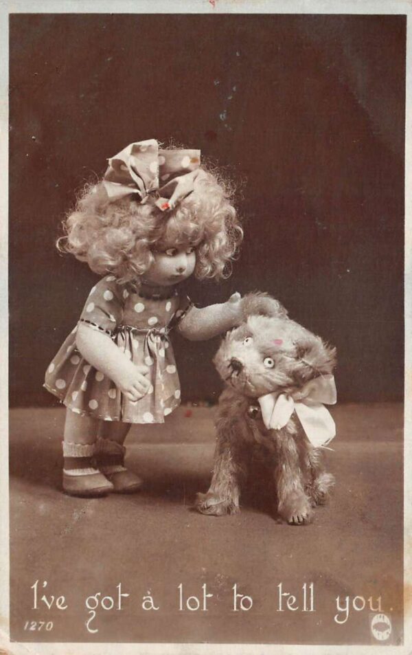 Greetings Toys Girl and Dog "I've Got a Lot to Tell You" Real Photo PC AA85506