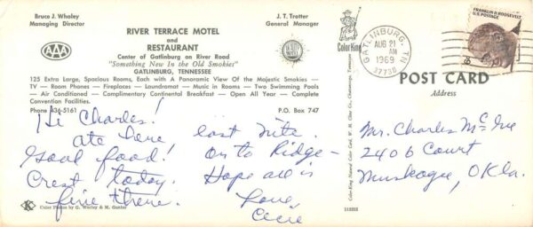 Gatlinburg Tennessee River Terrace Motel and Restaurant Extra Wide PC AA85524 - Image 2