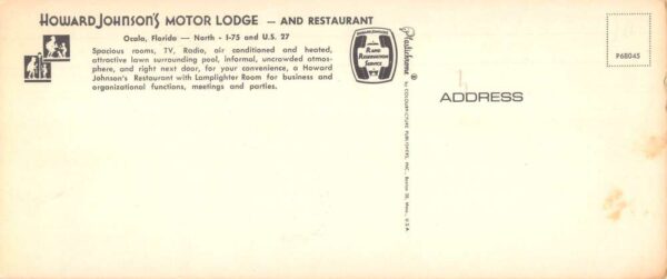 Clearwater Florida Howard Johnsons Motor Lodge Restaurant Extra Wide PC AA85525 - Image 2
