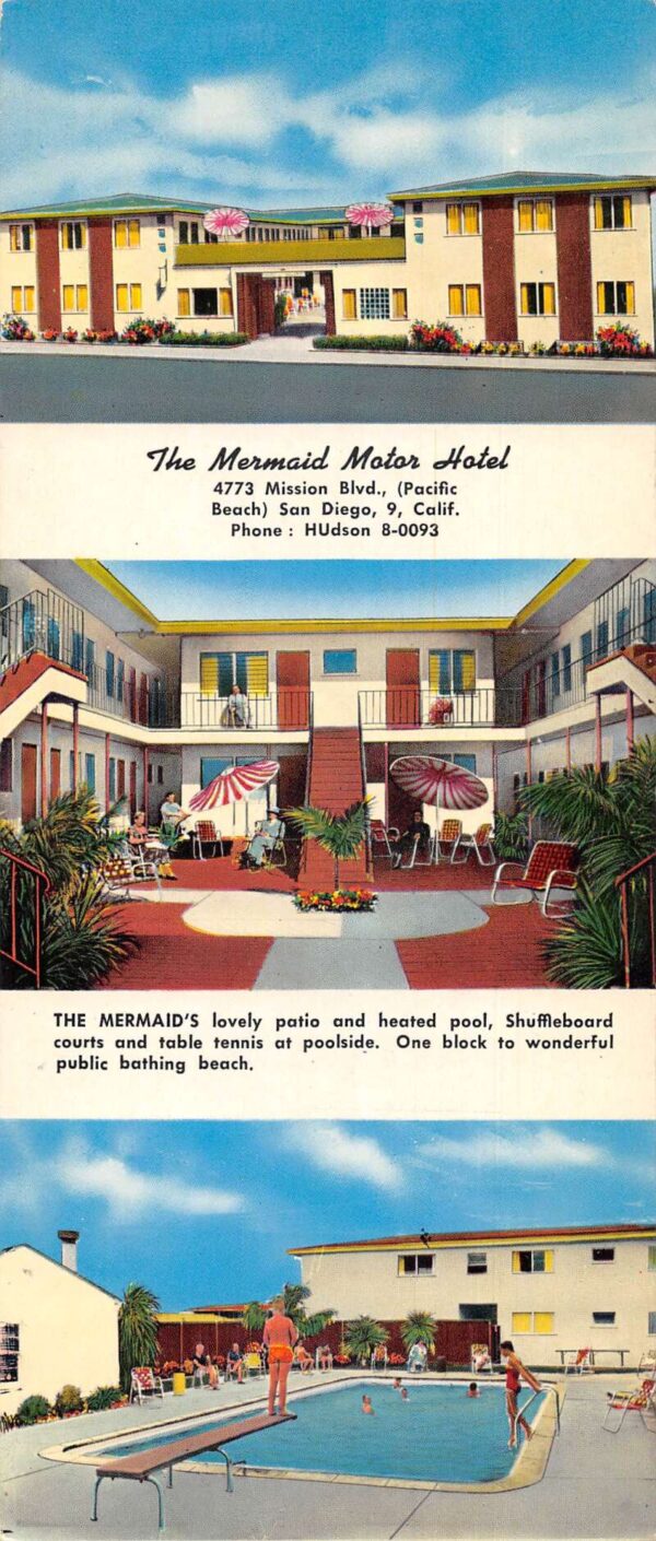 San Diego California The Mermaid Motor Hotel Extra Wide Vintage Postcard AA85526