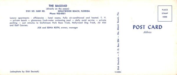 Hollywood Beach Florida The Bagdad Hotel Extra Wide Vintage Postcard AA85527 - Image 2