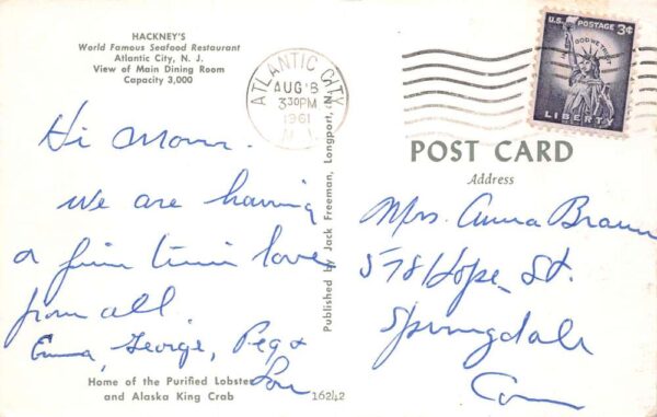 Atlantic City New Jersey Hackney's Seafood Restaurant Dining Room PC AA85532 - Image 2