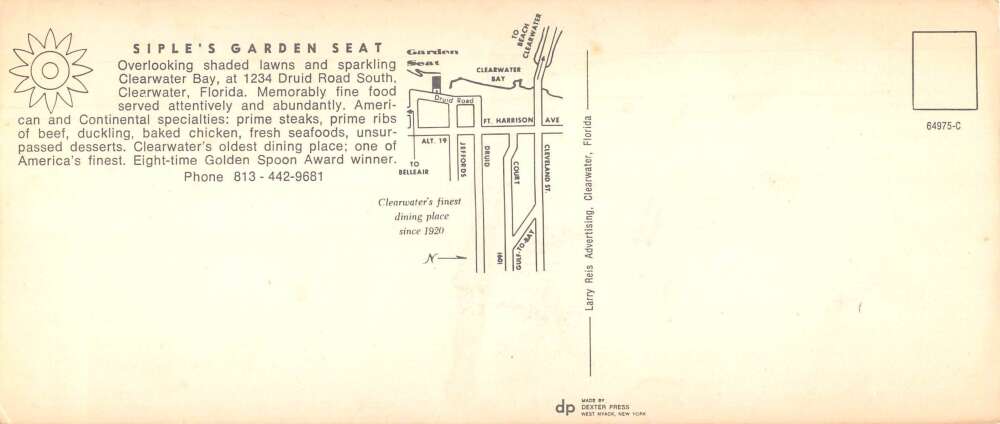 Clearwater Florida Siple's Garden Seat Extra Wide Vintage Postcard AA85541 - Image 2