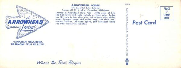 Canadian Oklahoma Arrowhead Lodge Extra Wide Vintage Postcard AA85545 - Image 2