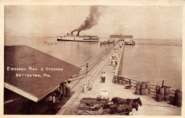 Betterton Maryland Ericsson Pier & Steamer, B/W Lithograph, PC U19556