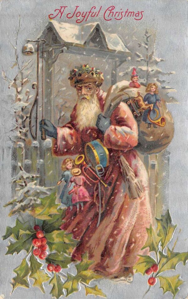 A Joyful Christmas, Santa With Toys, United Art Pub. Co., Vintage PC U19559