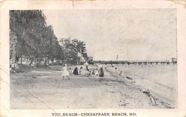 Chesapeake Beach Maryland The Beach, B/W Lithograph, Vintage Postcard U19560