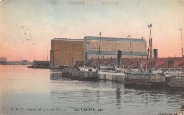 Baltimore Maryland B. & O. Docks, Locust Point, Hand Colored, PC U19566