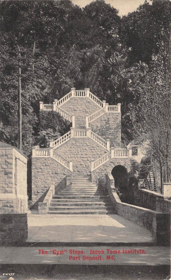 Port Deposit Maryland Gym Steps, Jacob Tome Institute, Vintage Postcard U19593