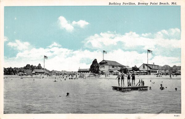 Breezy Point Beach Maryland Bathing Pavilion, White Border, Vintage PC U19597