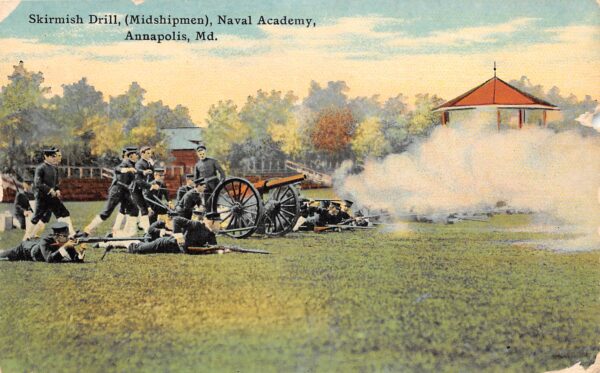 Annapolis Maryland Skirmish Drill, Naval Academy, Color Lithograph, PC U19599