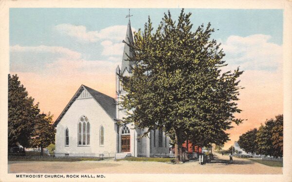 Rock Hall Maryland Methodist Church, White Border, Vintage Postcard U19600
