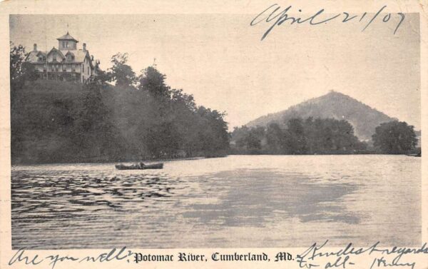 Cumberland Maryland Potomac River, B/W Lithograph, Vintage Postcard U19609